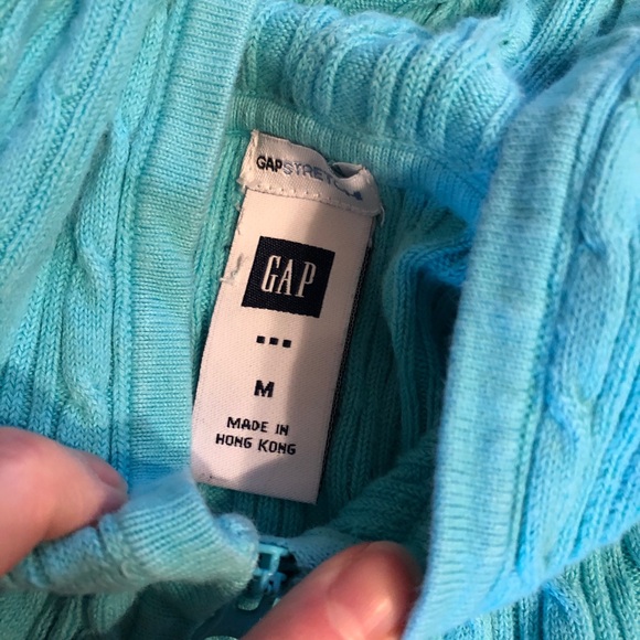 Gap teal cable knit zip up sweater M - Picture 2 of 4